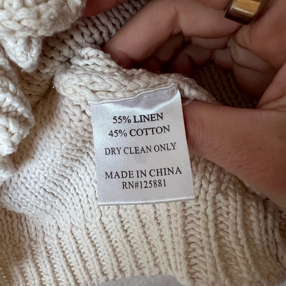 Brochu Walker Tan Sweater - Oat Linen Blend Asymmetrical Crochet Sweater - Picture 4 of 4